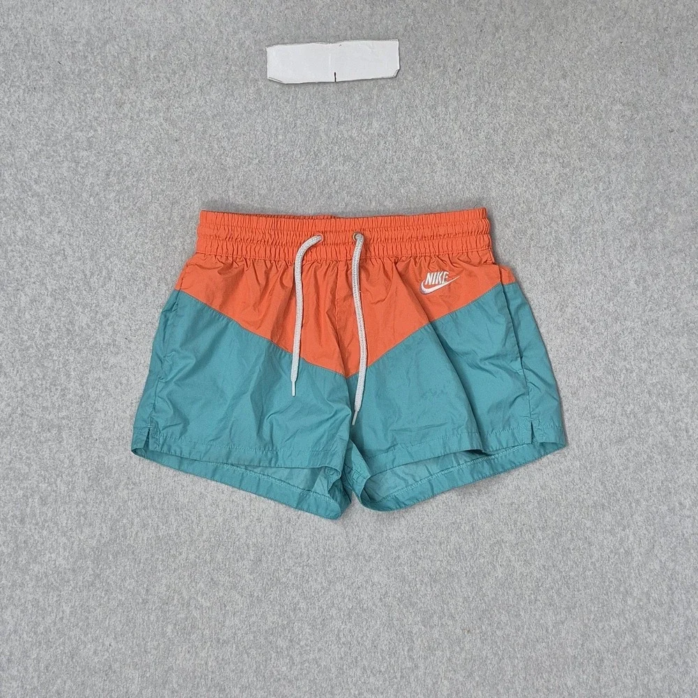 Nike Women Shorts S‎ Teal Colorblock Swimwear AR2362-309 Swim Trunks Logo